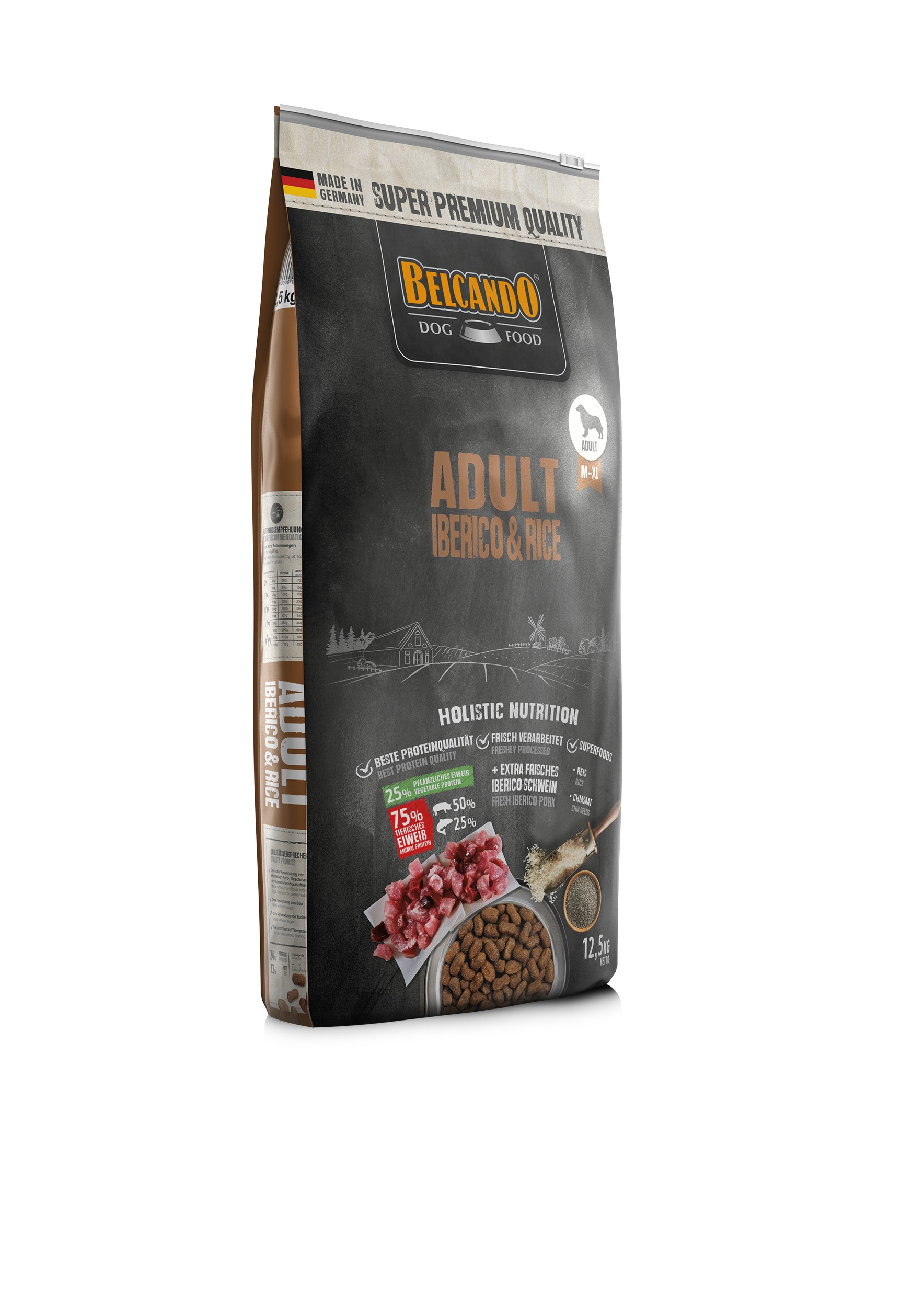 BELCANDO ADULT IBERICO & RICE για ενήλικους σκύλους, με φρέσκο κρέας μαύρου χοίρου Ιβηρίας 12,5kg